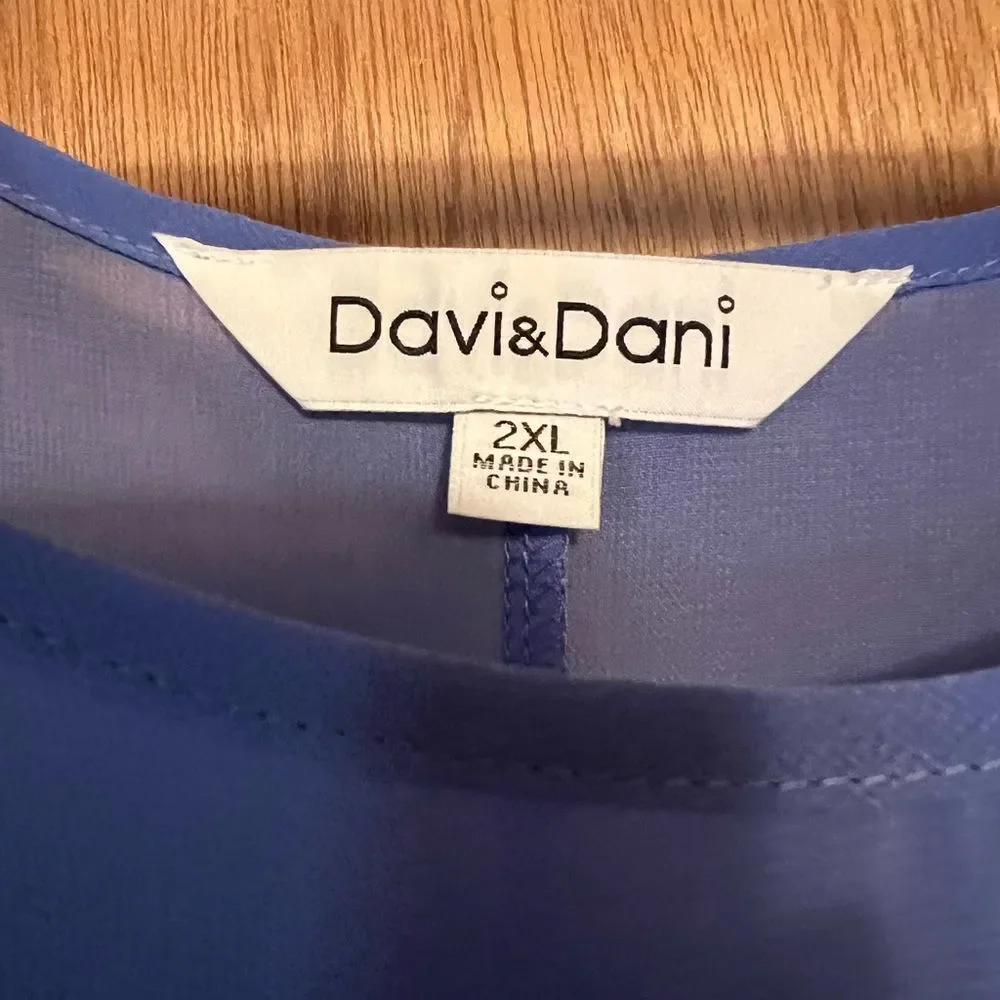 Davi & Dani Blue Hi-lo Sheer Top Size 2X Periwinkle - Picture 3 of 5